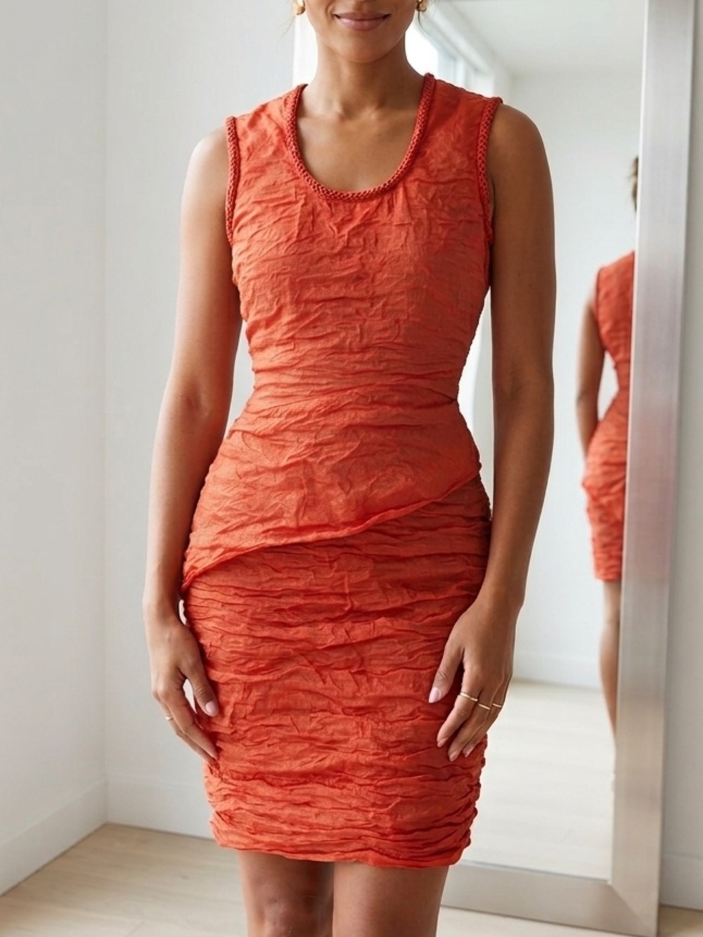 Yigal Azrouel Orange and Light Gray Textured Sleeveless Dress designer mini s/m